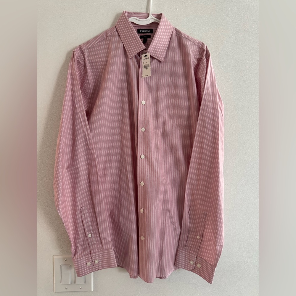 Express Men’s Salmon and White Stripe Dress Shirt